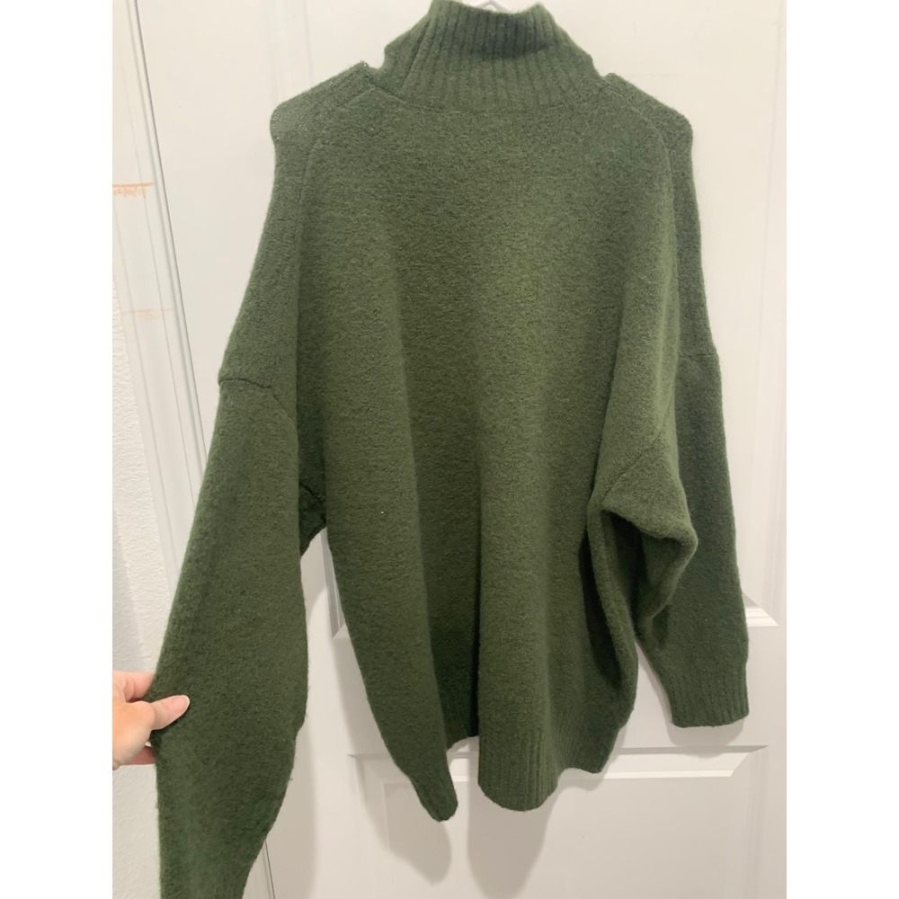 Zara Wool Blend Mock Neck Oversized Knit Sweater Olive Green Medium - Picture 4 of 5